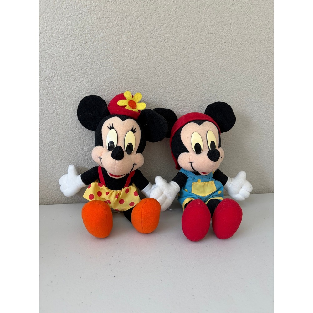 Vintage Disney Mickey Minnie Mouse Plush Set Mattel Arco Toys 1990s 9 Inch Pair